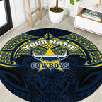 Personalized North Queensland Cowboys Round Carpet Polynesian Tribal Pattern Style