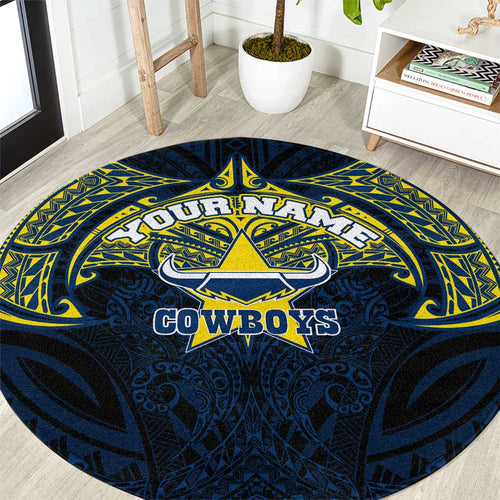 Personalized North Queensland Cowboys Round Carpet Polynesian Tribal Pattern Style