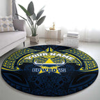 Personalized North Queensland Cowboys Round Carpet Polynesian Tribal Pattern Style