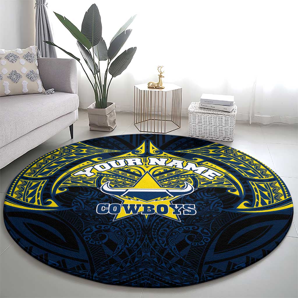 Personalized North Queensland Cowboys Round Carpet Polynesian Tribal Pattern Style