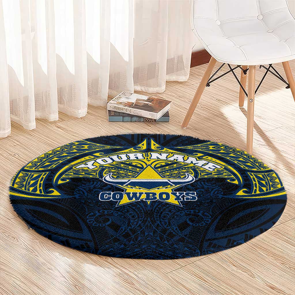 Personalized North Queensland Cowboys Round Carpet Polynesian Tribal Pattern Style