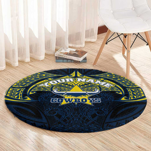 Personalized North Queensland Cowboys Round Carpet Polynesian Tribal Pattern Style
