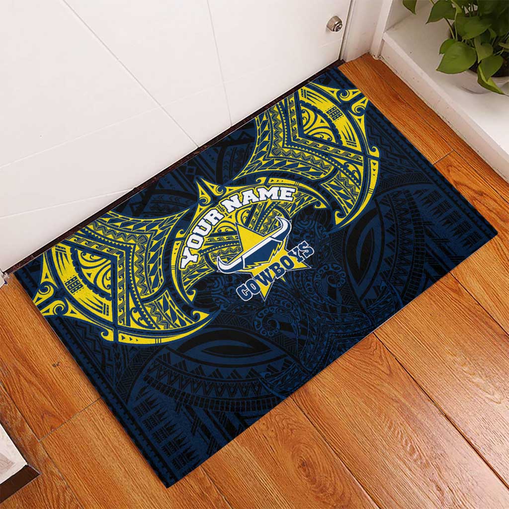 Personalized North Queensland Cowboys Rubber Doormat Polynesian Tribal Pattern Style