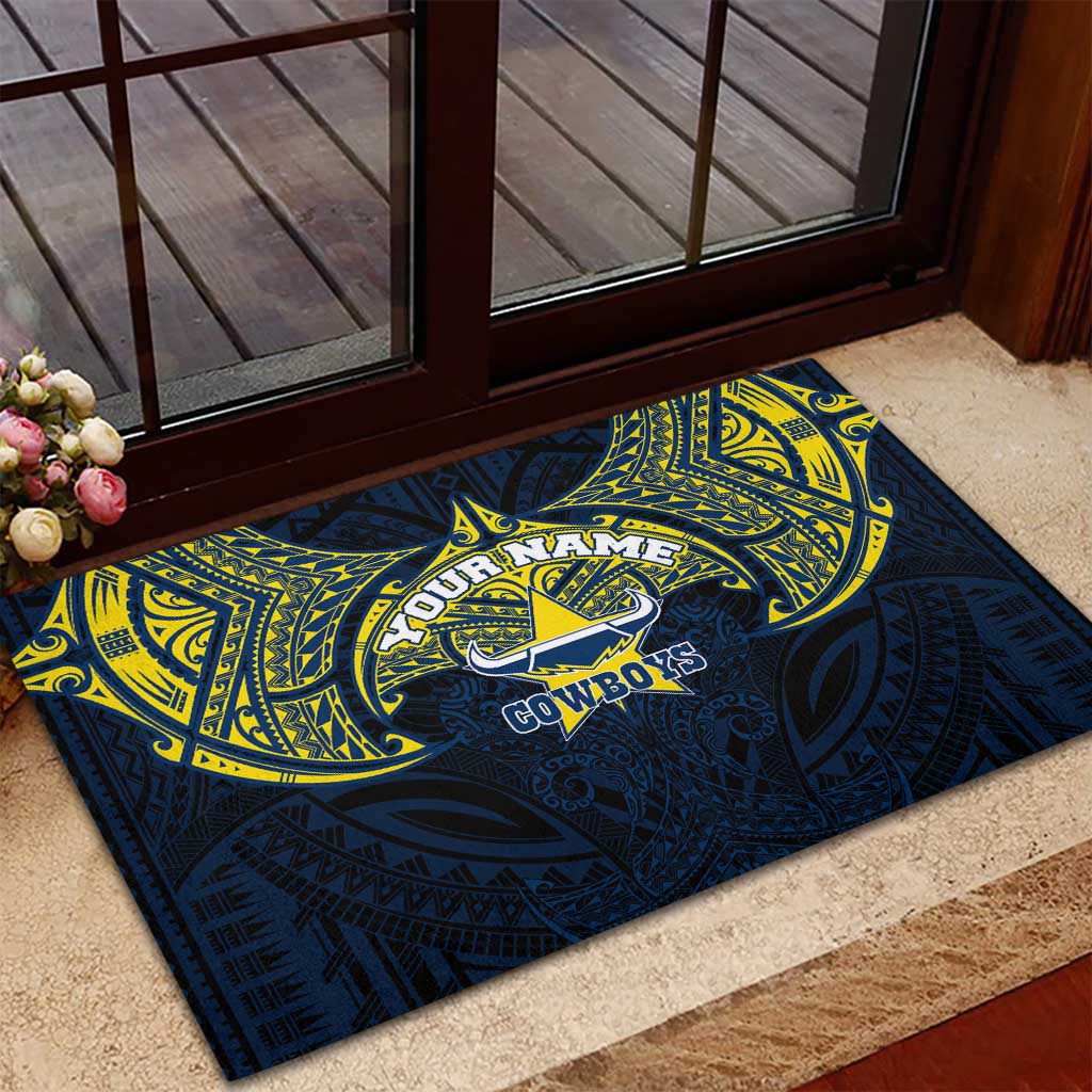 Personalized North Queensland Cowboys Rubber Doormat Polynesian Tribal Pattern Style