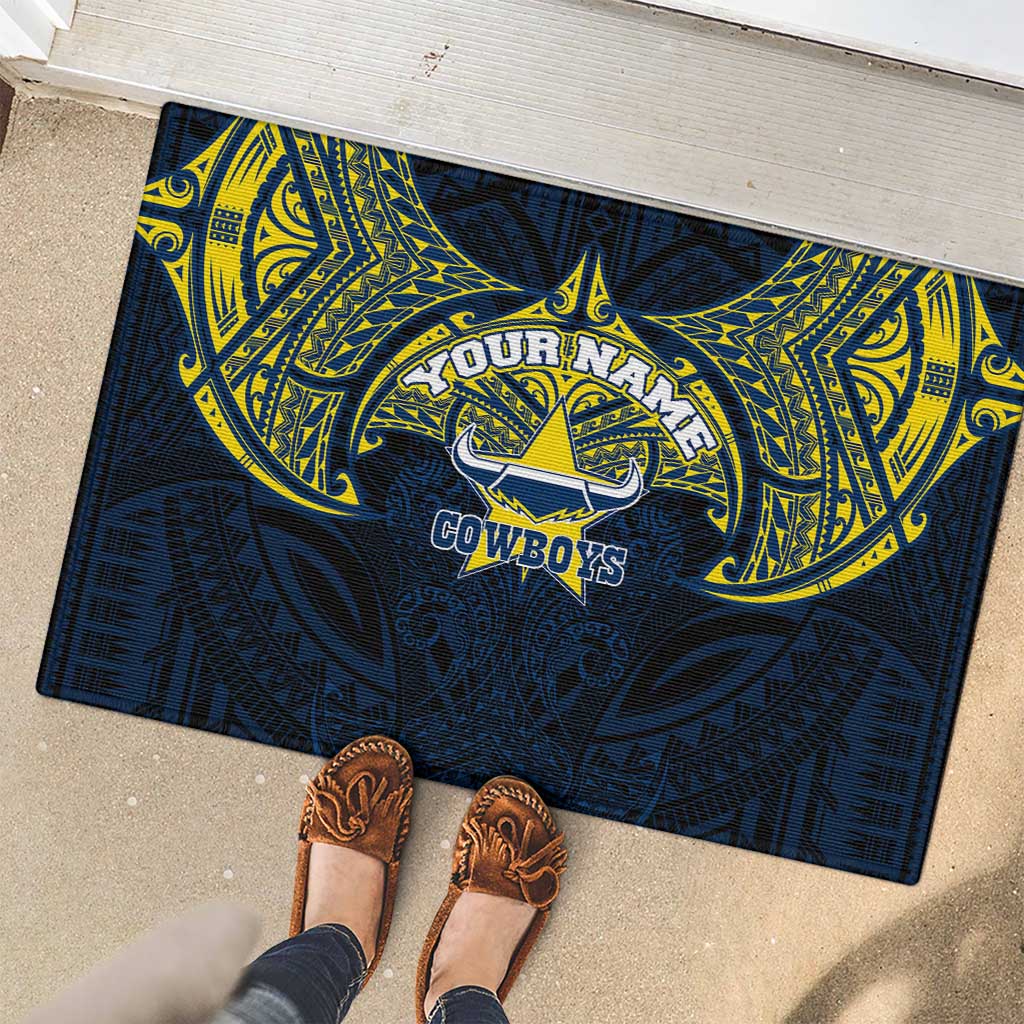 Personalized North Queensland Cowboys Rubber Doormat Polynesian Tribal Pattern Style