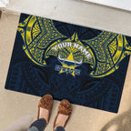 Personalized North Queensland Cowboys Rubber Doormat Polynesian Tribal Pattern Style