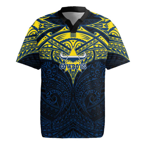 Personalized North Queensland Cowboys Rugby Jersey Polynesian Tribal Pattern Style