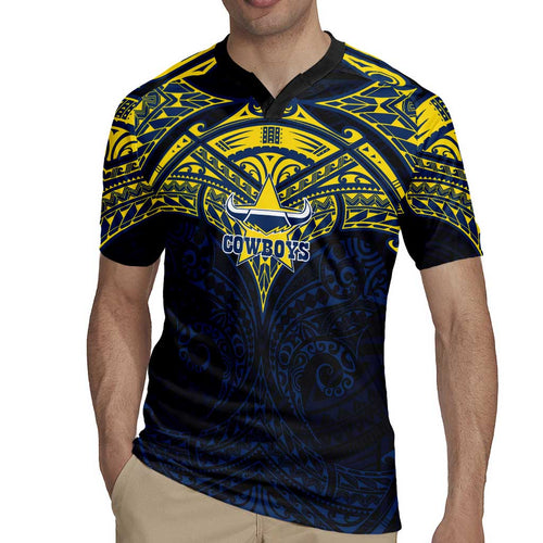 Personalized North Queensland Cowboys Rugby Jersey Polynesian Tribal Pattern Style