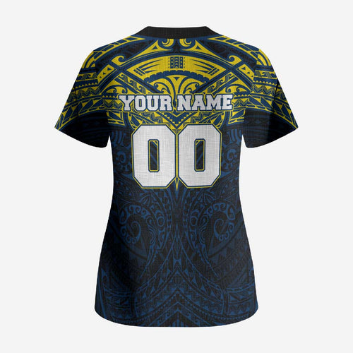 Personalized North Queensland Cowboys Scrub Top Polynesian Tribal Pattern Style