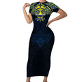 Personalized North Queensland Cowboys Short Sleeve Bodycon Dress Polynesian Tribal Pattern Style
