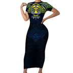 Personalized North Queensland Cowboys Short Sleeve Bodycon Dress Polynesian Tribal Pattern Style