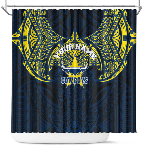 Personalized North Queensland Cowboys Shower Curtain Polynesian Tribal Pattern Style