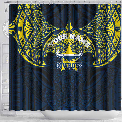 Personalized North Queensland Cowboys Shower Curtain Polynesian Tribal Pattern Style