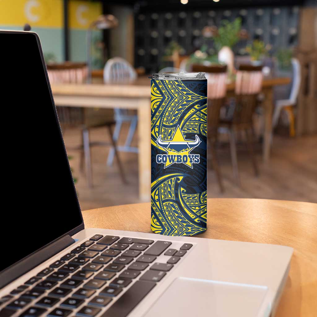 Personalized North Queensland Cowboys Skinny Tumbler Polynesian Tribal Pattern Style