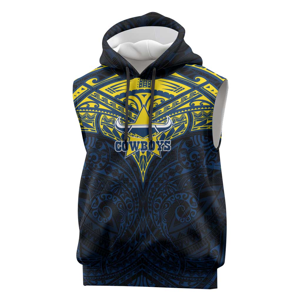 Personalized North Queensland Cowboys Sleeveless Hoodie Polynesian Tribal Pattern Style