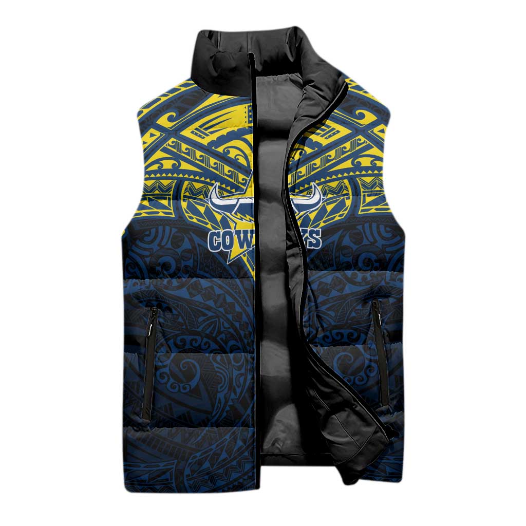 Personalized North Queensland Cowboys Sleeveless Puffer Jacket Polynesian Tribal Pattern Style