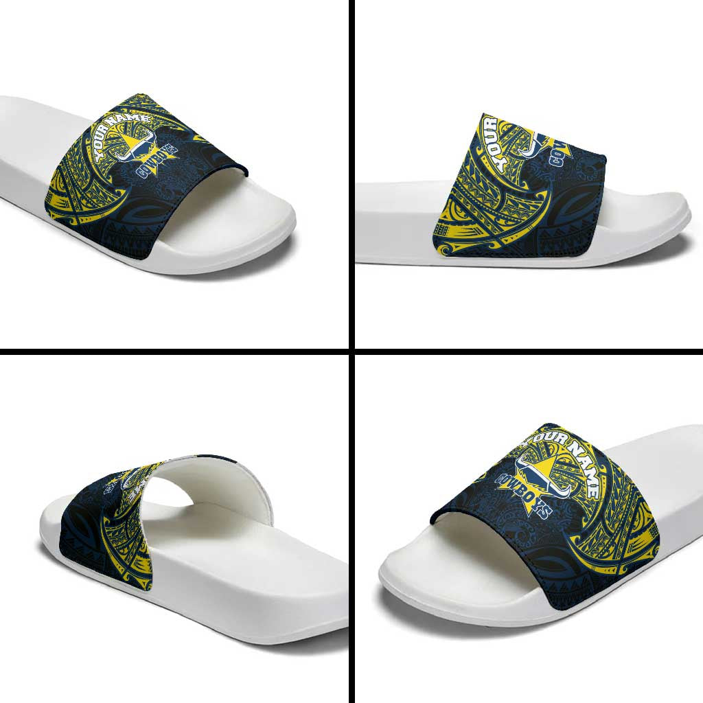 Personalized North Queensland Cowboys Slide Sandals Polynesian Tribal Pattern Style