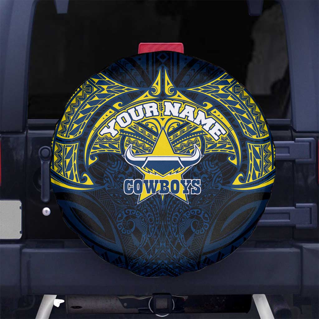 Personalized North Queensland Cowboys Spare Tire Cover Polynesian Tribal Pattern Style
