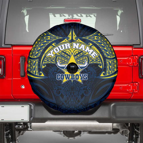 Personalized North Queensland Cowboys Spare Tire Cover Polynesian Tribal Pattern Style
