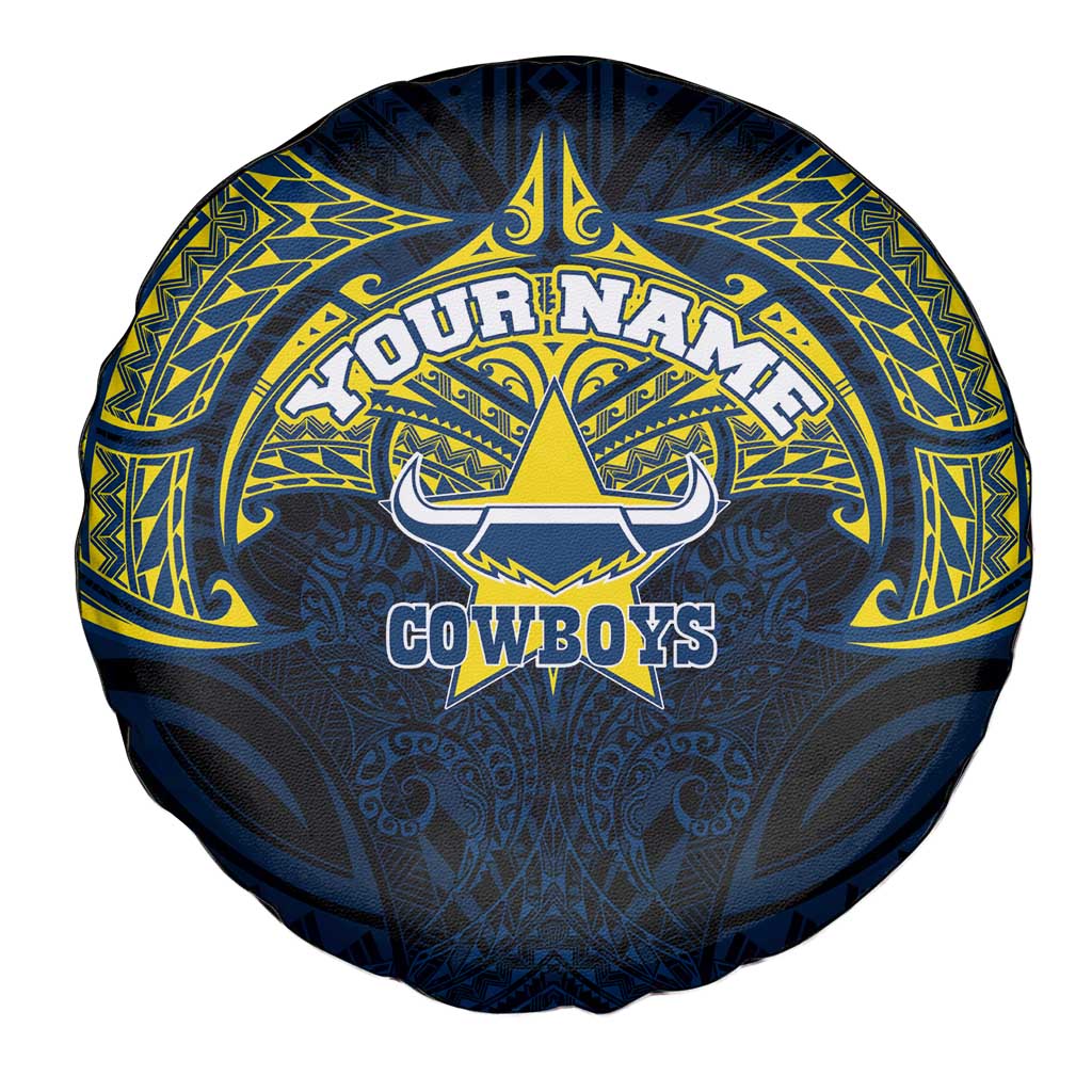 Personalized North Queensland Cowboys Spare Tire Cover Polynesian Tribal Pattern Style