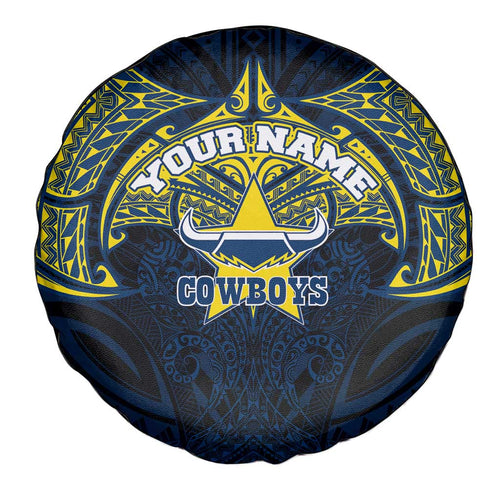 Personalized North Queensland Cowboys Spare Tire Cover Polynesian Tribal Pattern Style