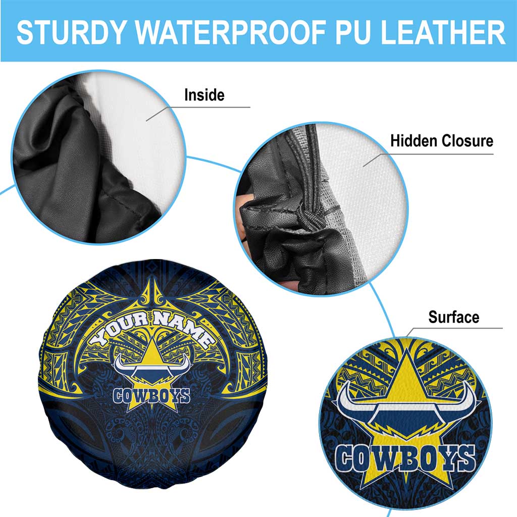 Personalized North Queensland Cowboys Spare Tire Cover Polynesian Tribal Pattern Style