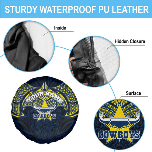 Personalized North Queensland Cowboys Spare Tire Cover Polynesian Tribal Pattern Style