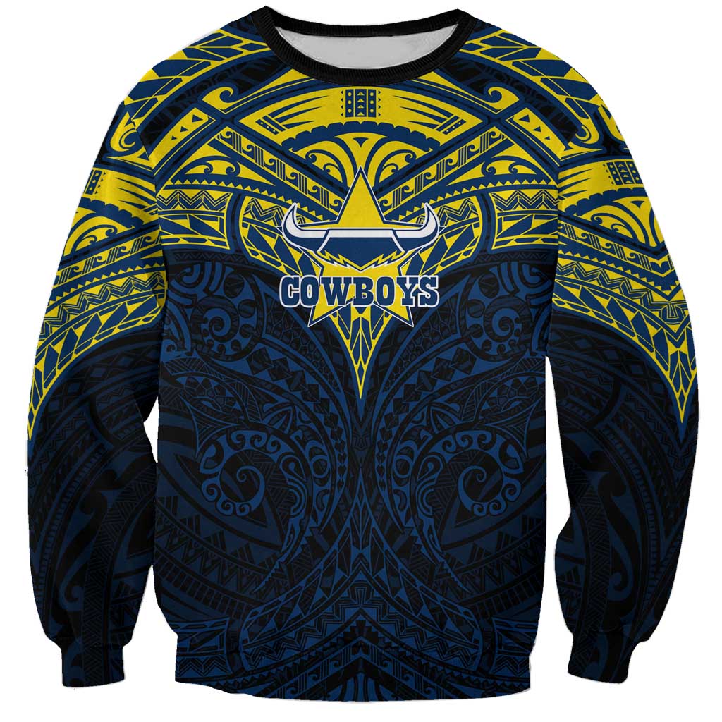 Personalized North Queensland Cowboys Sweatshirt Polynesian Tribal Pattern Style