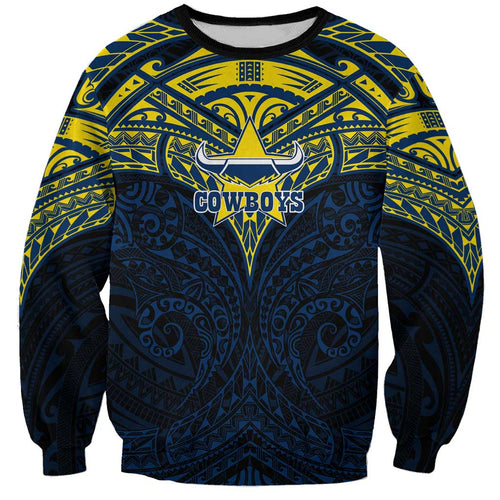 Personalized North Queensland Cowboys Sweatshirt Polynesian Tribal Pattern Style