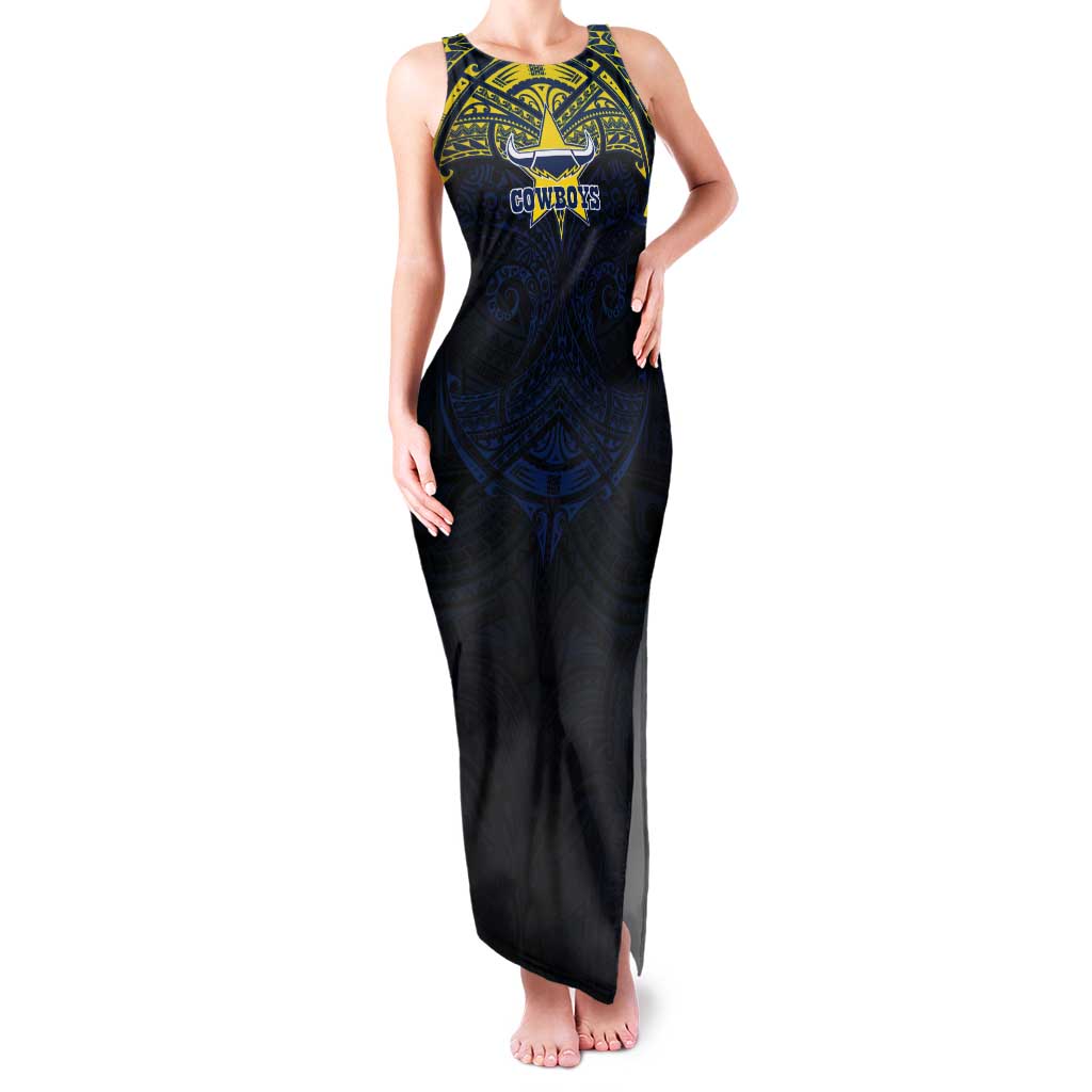 Personalized North Queensland Cowboys Tank Maxi Dress Polynesian Tribal Pattern Style