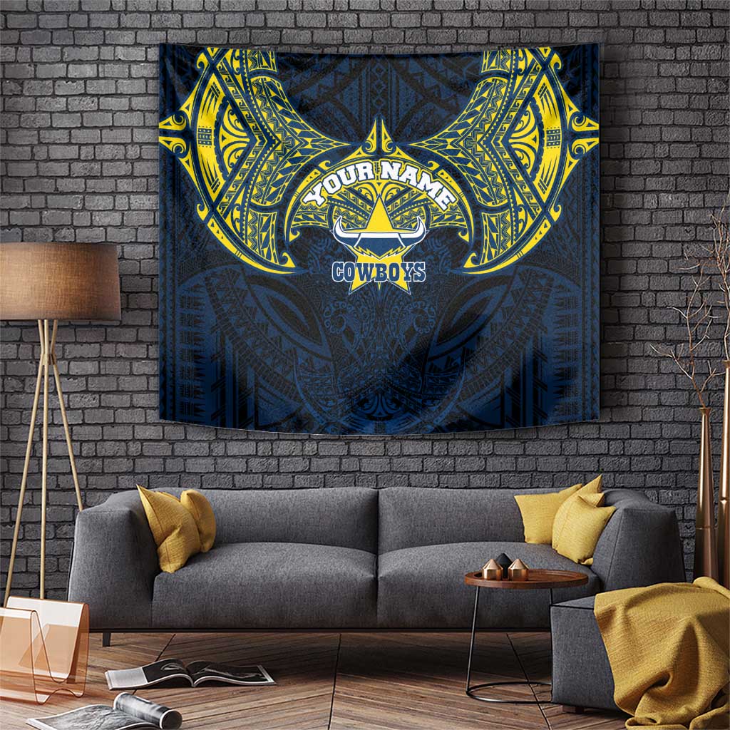 Personalized North Queensland Cowboys Tapestry Polynesian Tribal Pattern Style