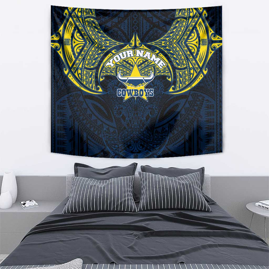 Personalized North Queensland Cowboys Tapestry Polynesian Tribal Pattern Style