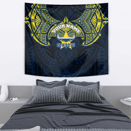 Personalized North Queensland Cowboys Tapestry Polynesian Tribal Pattern Style