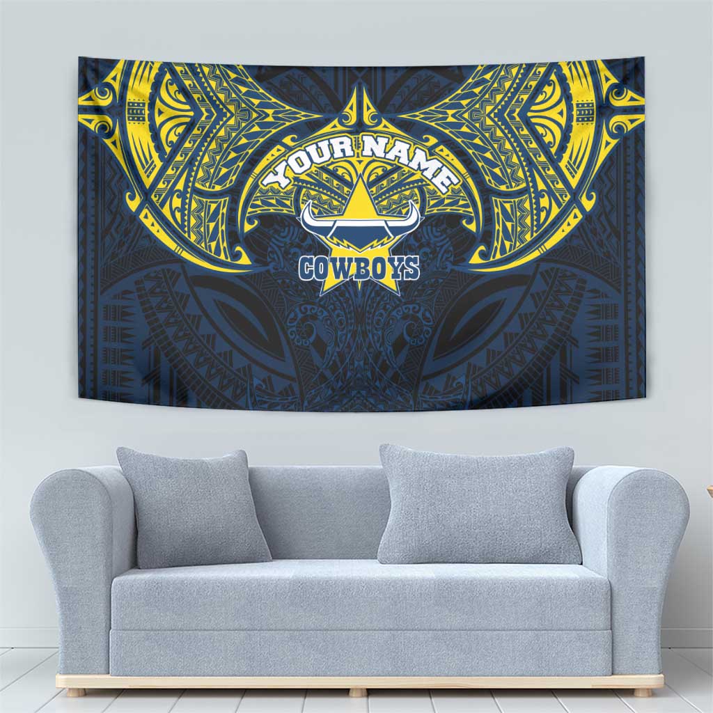 Personalized North Queensland Cowboys Tapestry Polynesian Tribal Pattern Style