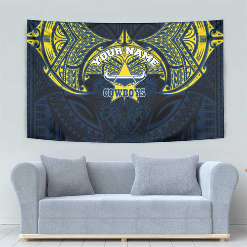 Personalized North Queensland Cowboys Tapestry Polynesian Tribal Pattern Style