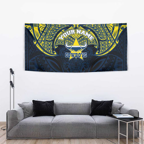 Personalized North Queensland Cowboys Tapestry Polynesian Tribal Pattern Style
