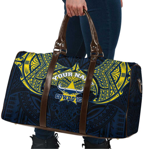 Personalized North Queensland Cowboys Travel Bag Polynesian Tribal Pattern Style