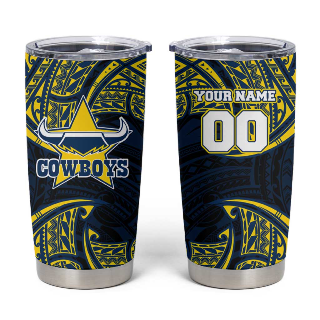 Personalized North Queensland Cowboys Tumbler Cup Polynesian Tribal Pattern Style