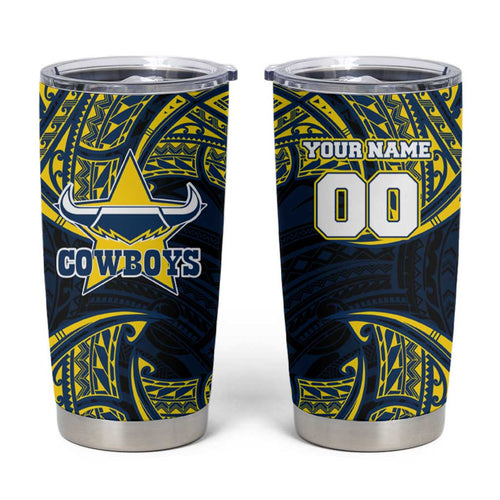 Personalized North Queensland Cowboys Tumbler Cup Polynesian Tribal Pattern Style