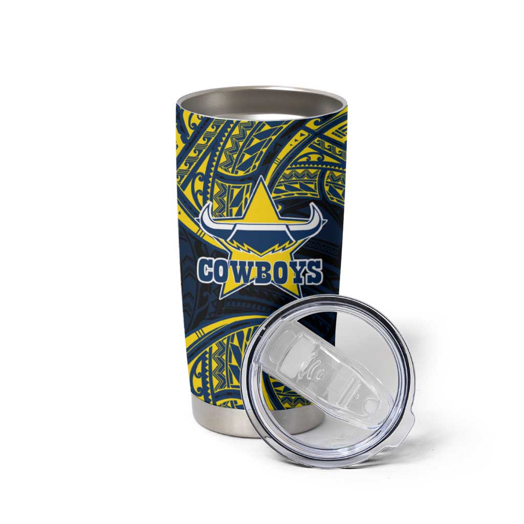 Personalized North Queensland Cowboys Tumbler Cup Polynesian Tribal Pattern Style