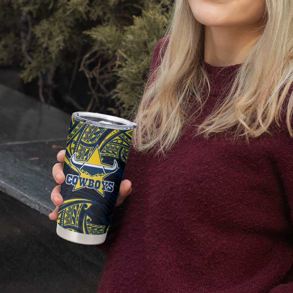 Personalized North Queensland Cowboys Tumbler Cup Polynesian Tribal Pattern Style