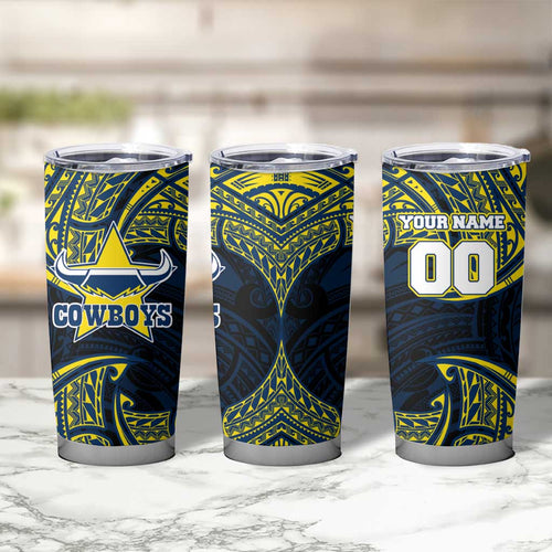 Personalized North Queensland Cowboys Tumbler Cup Polynesian Tribal Pattern Style
