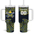 Personalized North Queensland Cowboys Tumbler With Handle Polynesian Tribal Pattern Style