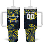 Personalized North Queensland Cowboys Tumbler With Handle Polynesian Tribal Pattern Style