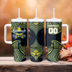 Personalized North Queensland Cowboys Tumbler With Handle Polynesian Tribal Pattern Style