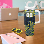 Personalized North Queensland Cowboys Tumbler With Handle Polynesian Tribal Pattern Style