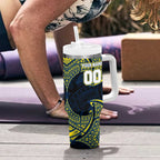 Personalized North Queensland Cowboys Tumbler With Handle Polynesian Tribal Pattern Style