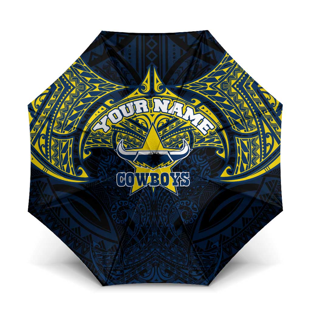 Personalized North Queensland Cowboys Umbrella Polynesian Tribal Pattern Style