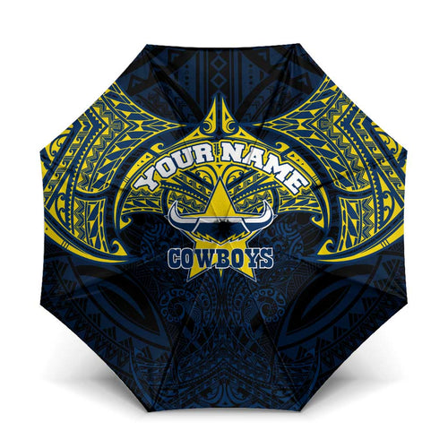Personalized North Queensland Cowboys Umbrella Polynesian Tribal Pattern Style
