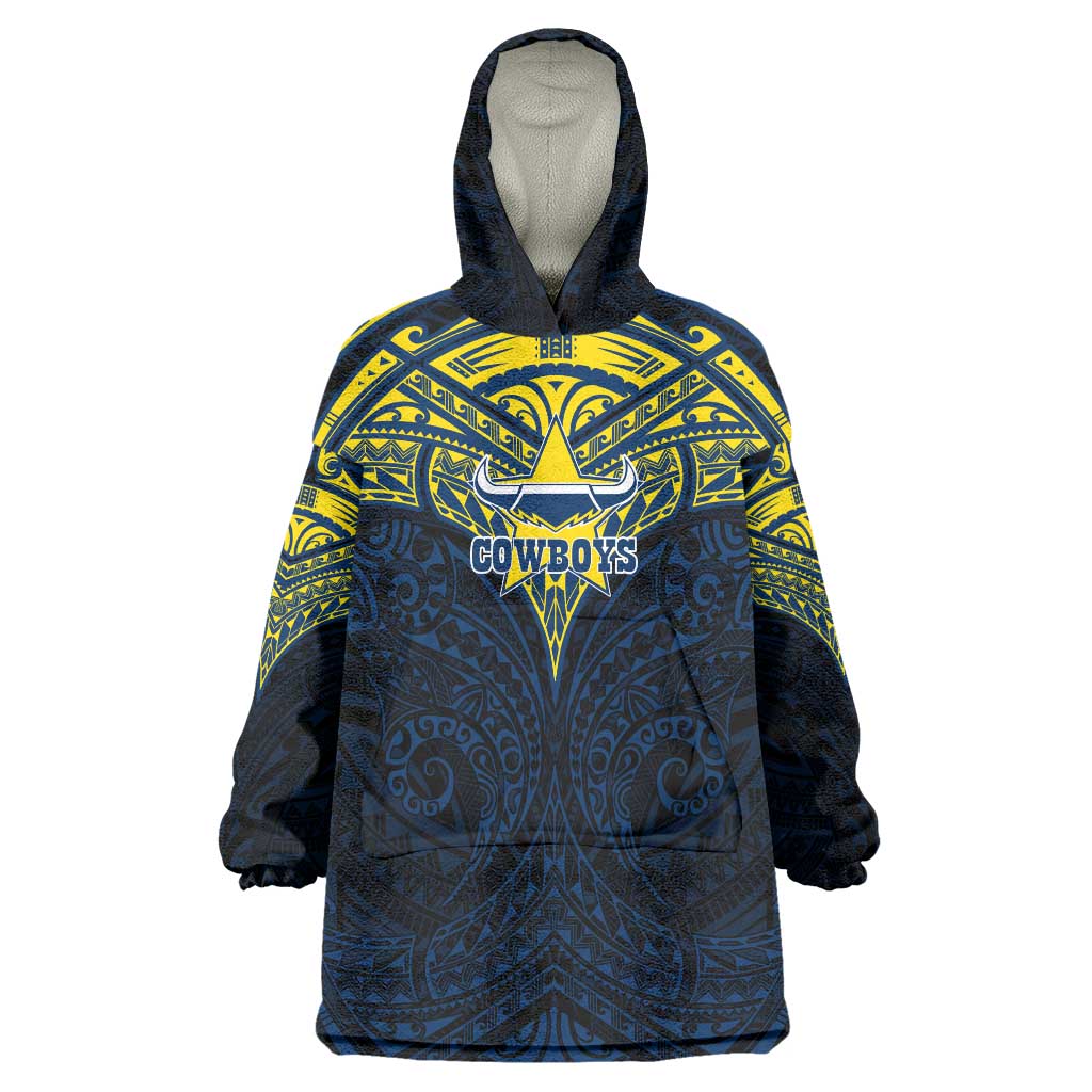 Personalized North Queensland Cowboys Wearable Blanket Hoodie Polynesian Tribal Pattern Style